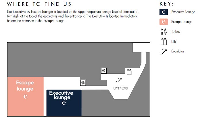 executive escape lounges at t2 manchester - location map
